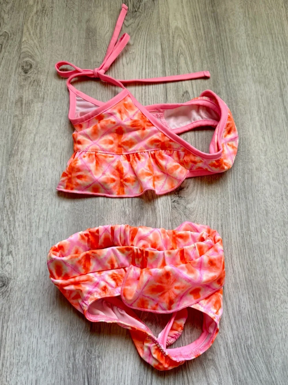 Pet/Puppy Small Dog - Pink & Orange Tie-Dye Ruffle Two-Piece Swim Set - size XS